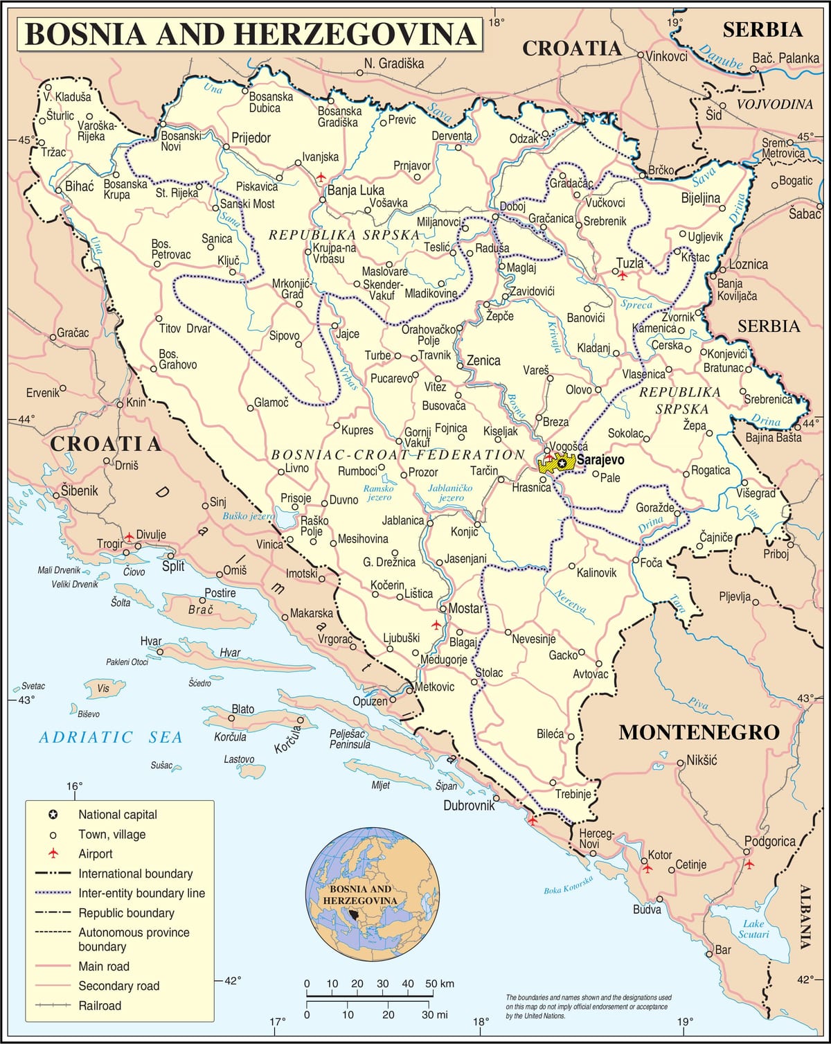 Karte Bosnija tūrisma