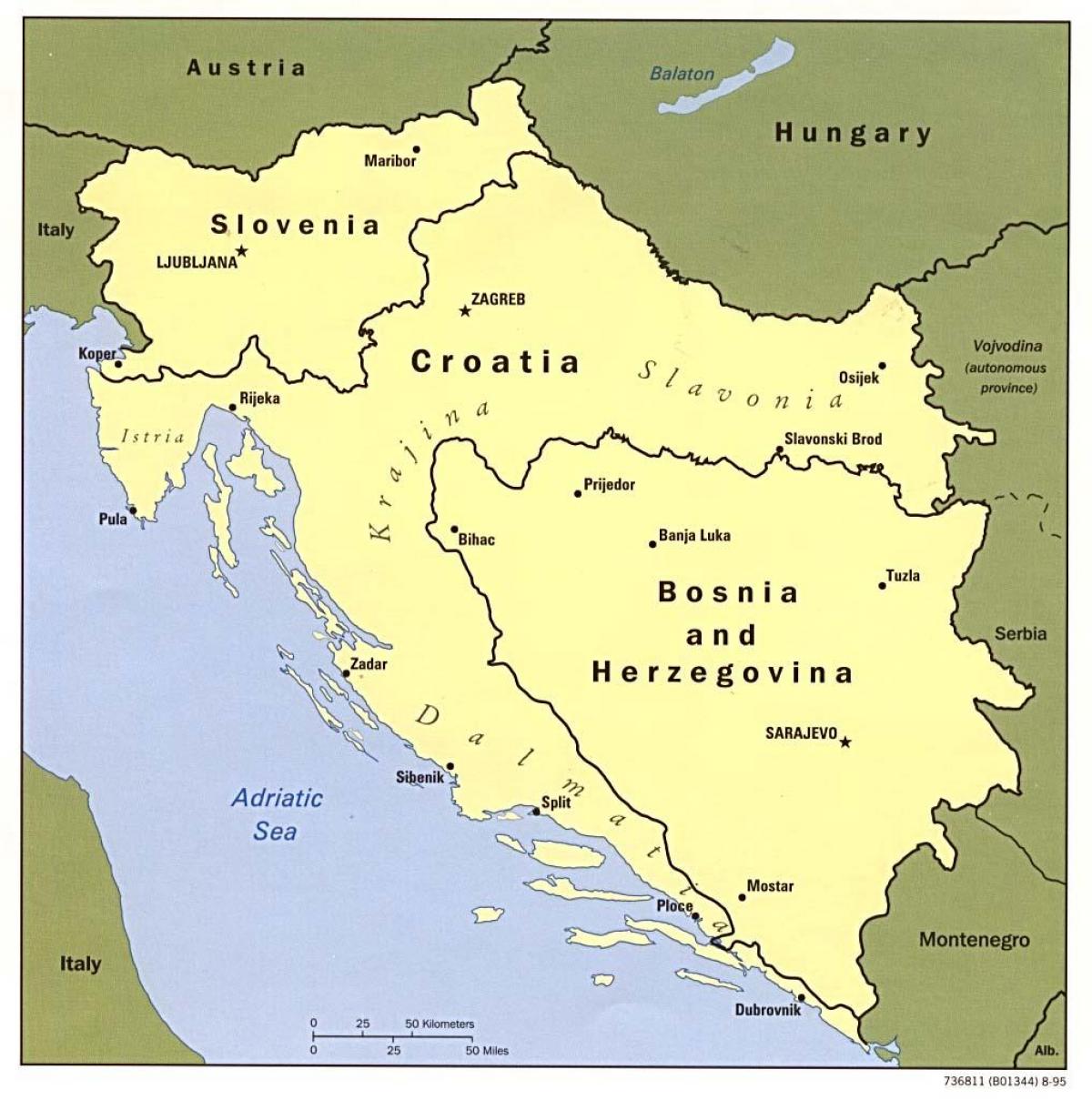 kartes Bosnijas un Hercegovinas un apkārtējām valstīm