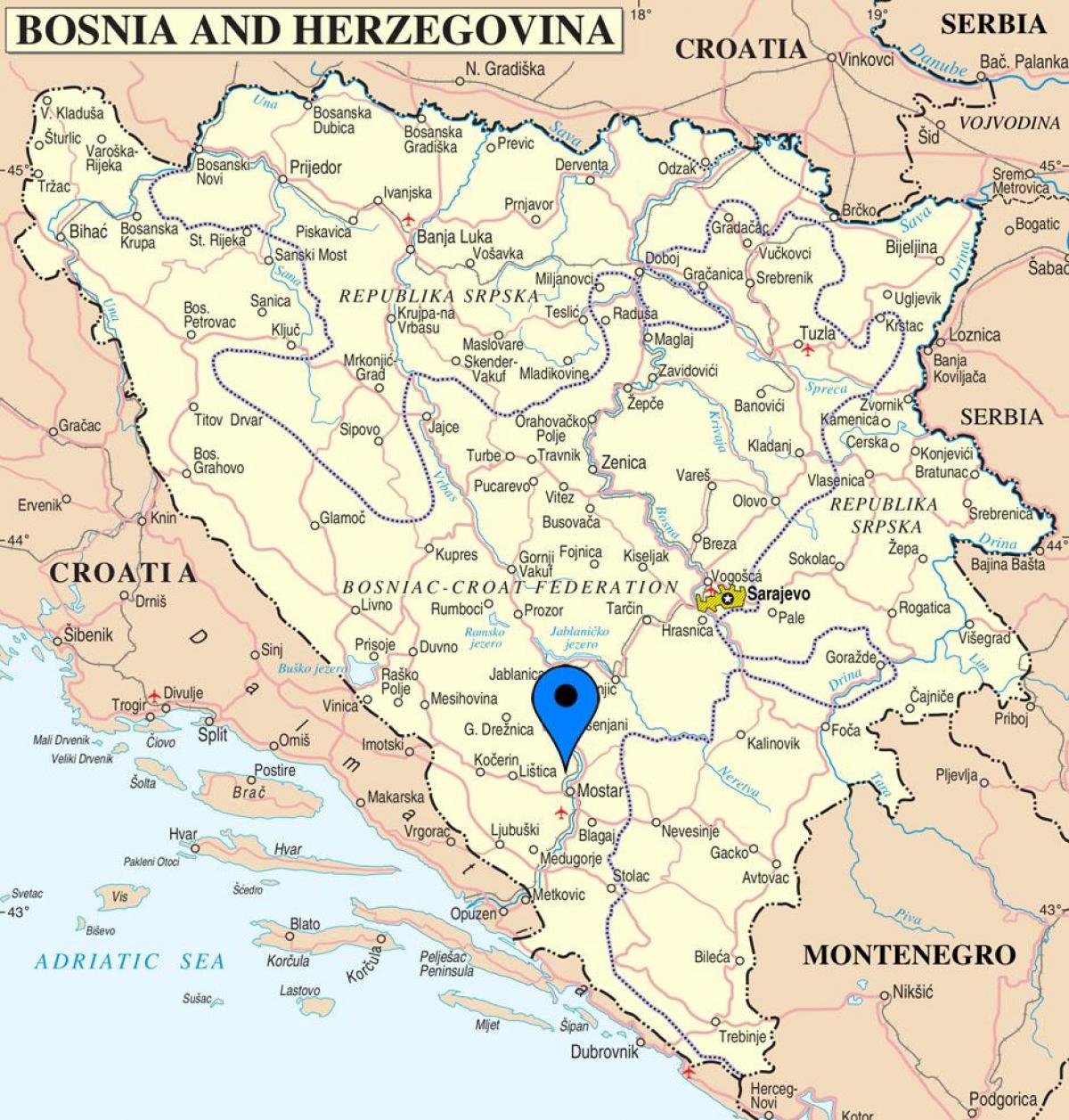 karte Bosnija un Hercegovina, mostar